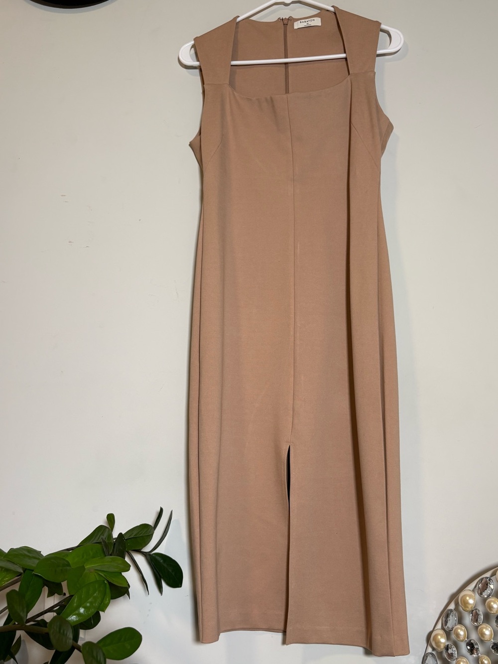 Babaton, Aritzia Minimalist Overlay Column Dress - Camel Beige - Size 10
